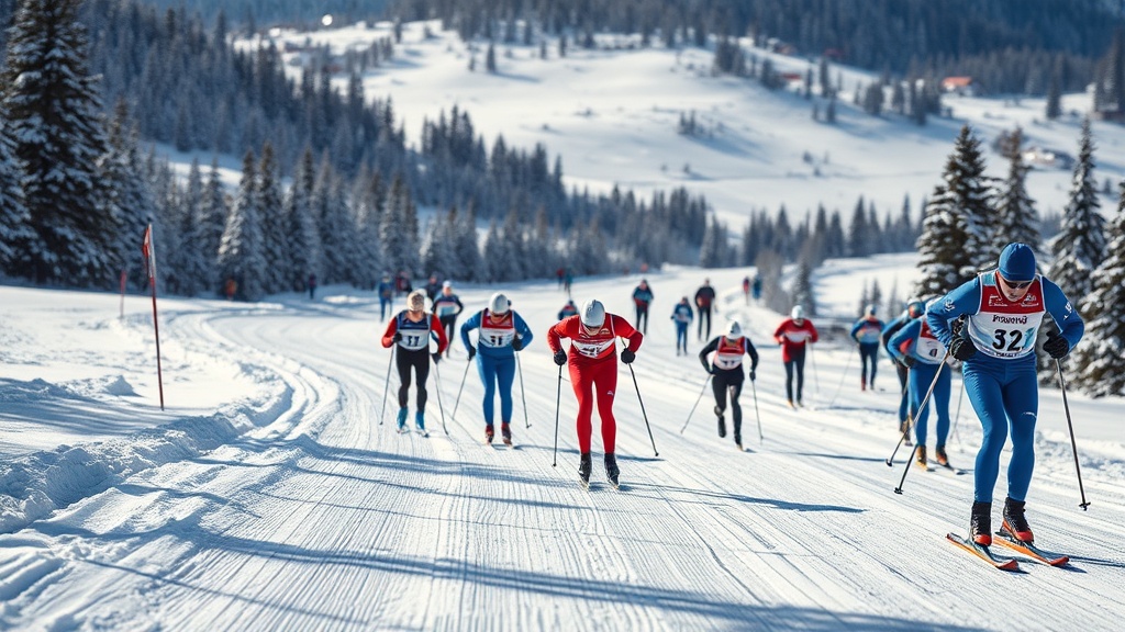 크로스컨트리 스키 경기장의 오르막 구간과 평지가 이어지는 코스 지형