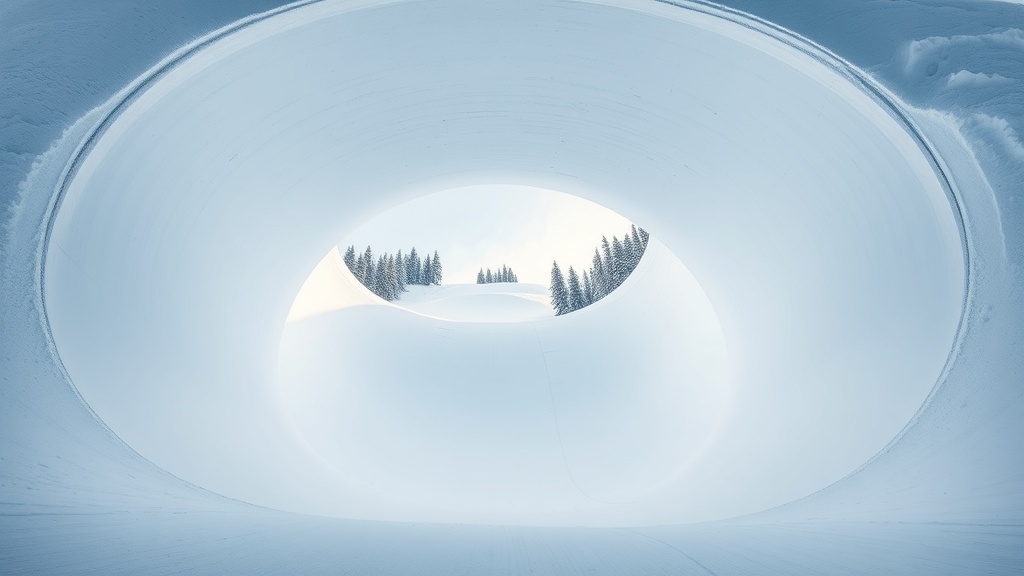 프리스타일 스키 하프파이프 경기에 사용되는 U자 모양의 눈 구조물 전경