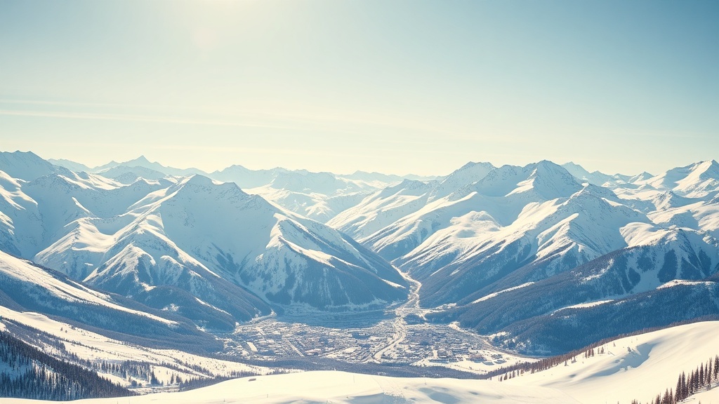 국제 스키 대회가 개최되는 산악 지역의 설원 경기장 풍경